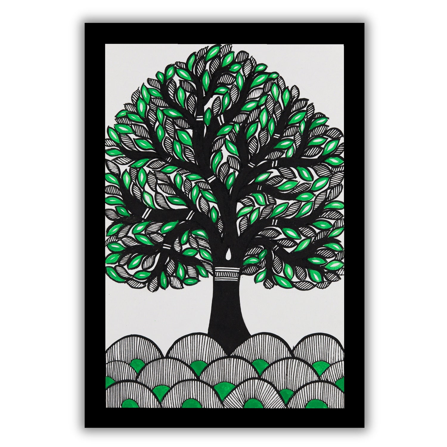 handmade madhubani painting painting tree of life-in vibrant traditional folk art style