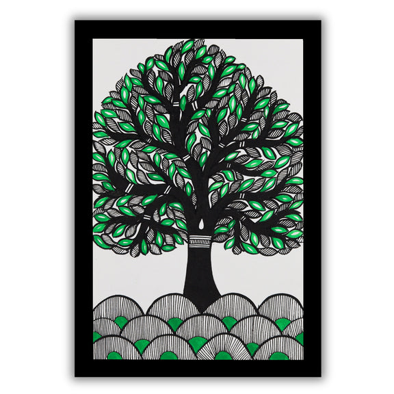 handmade madhubani painting painting tree of life-in vibrant traditional folk art style