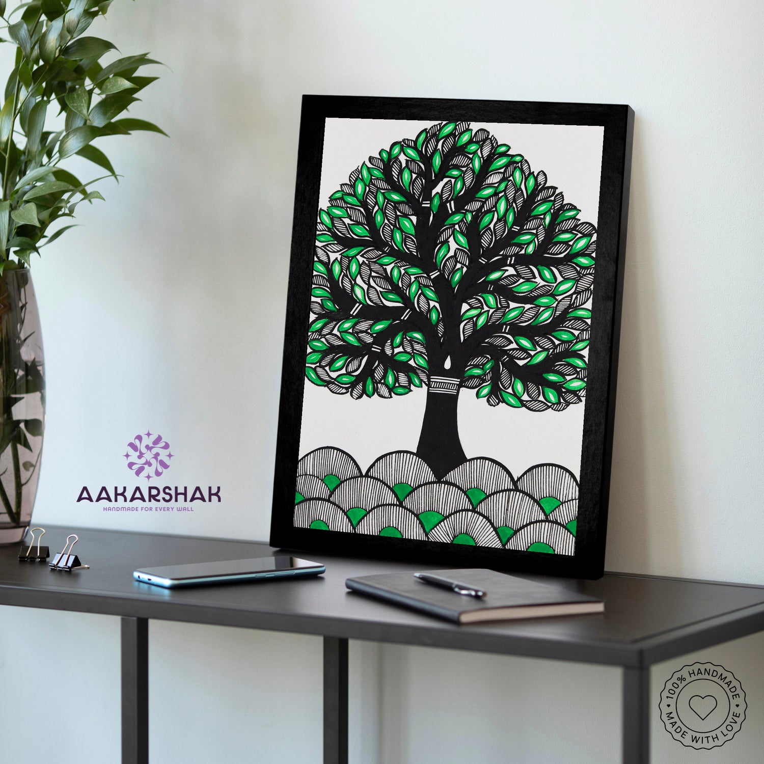 vibrant handmade tree of life painting-depicting indian folk traditions