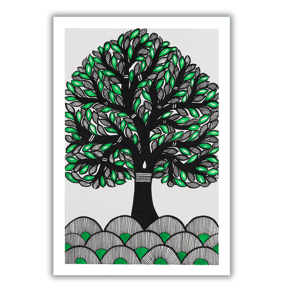 handmade madhubani painting painting tree of life-in vibrant traditional folk art style