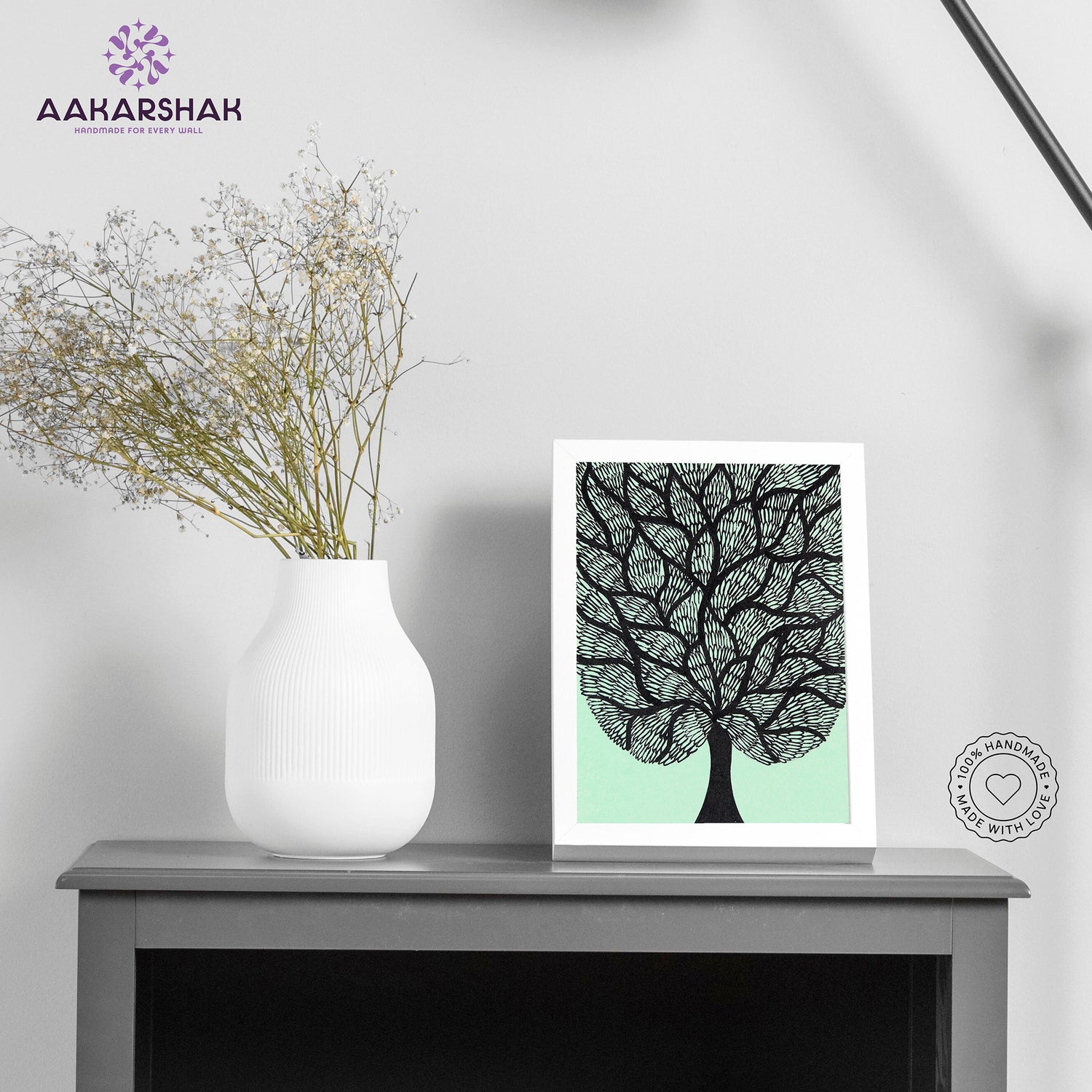 Handmade Madhubani tree of life painting-with tabletop stand for home decor
