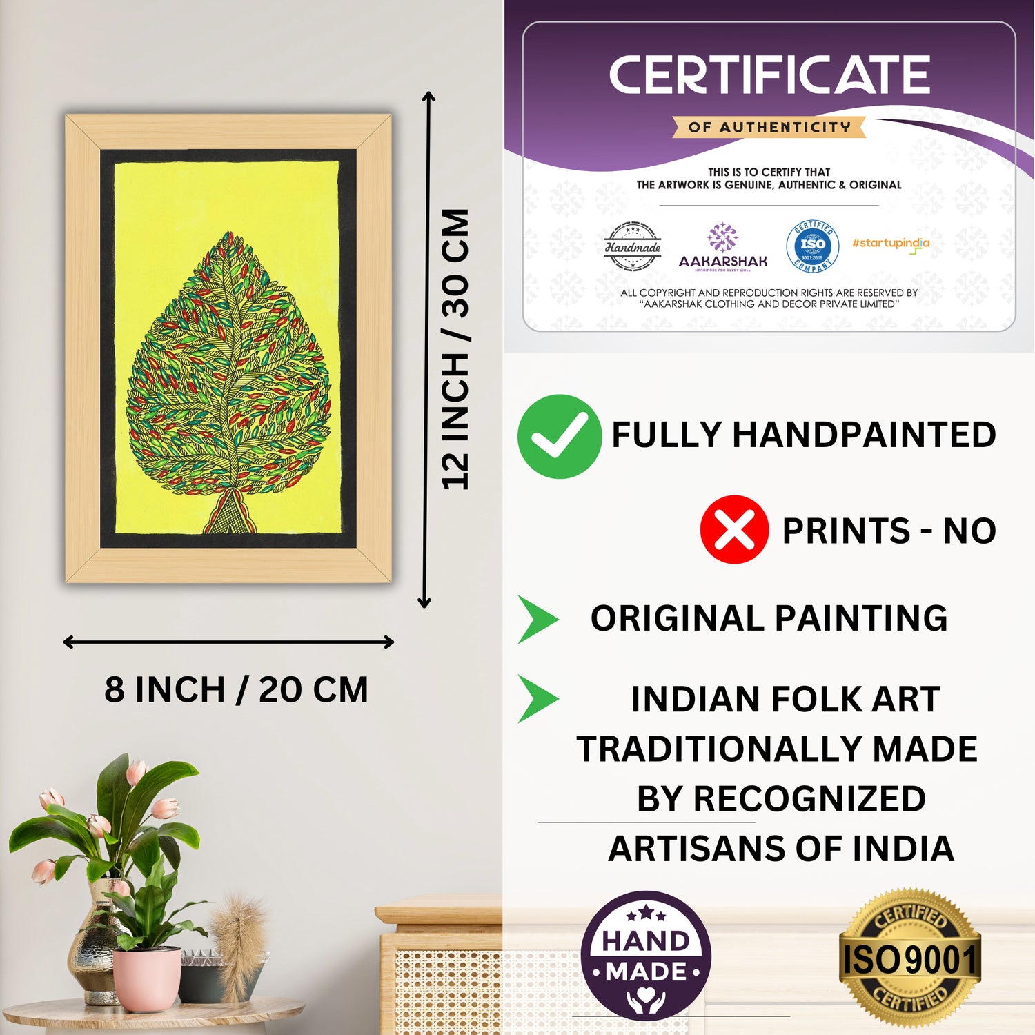 handmade iso certified-tree of life madhubani painting