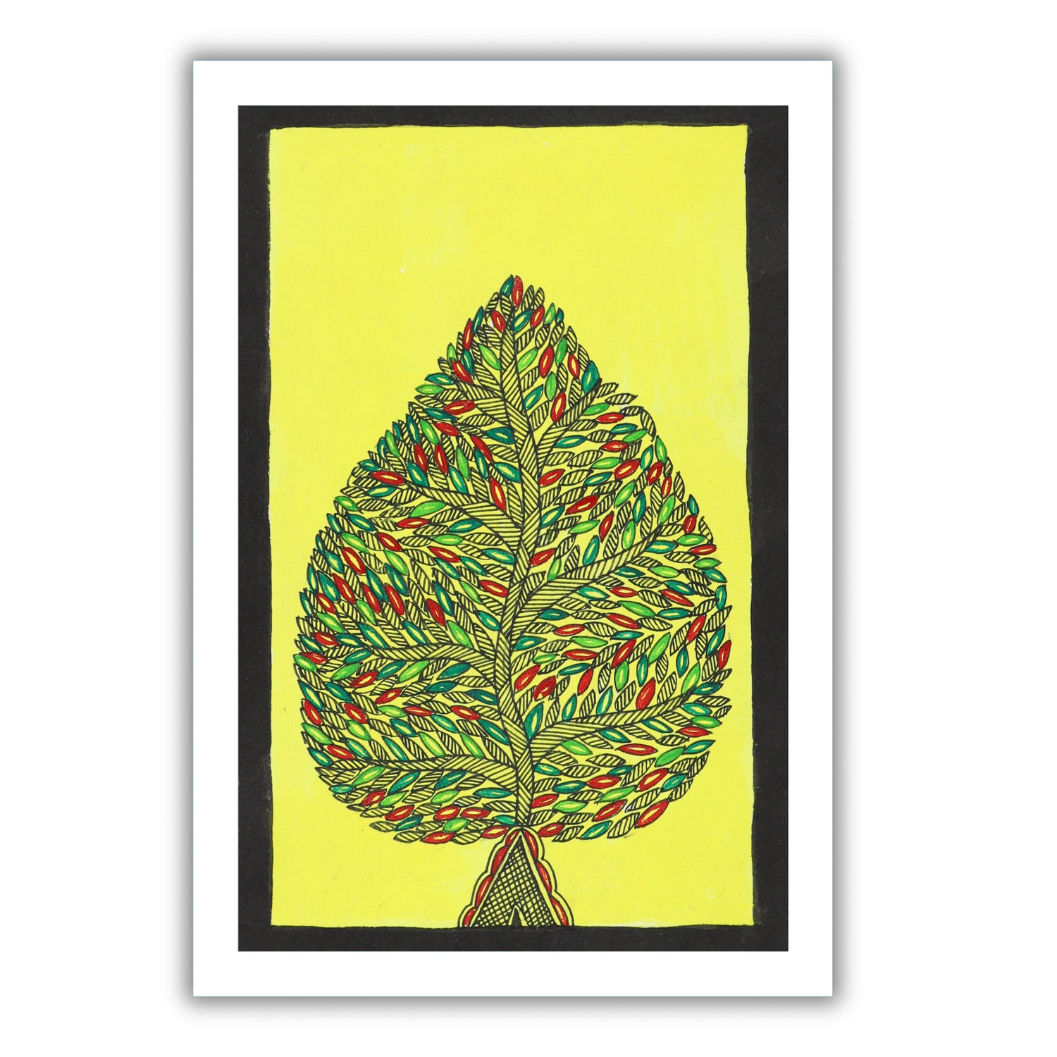 handmade madhubani painting painting tree of life-in vibrant traditional folk art style