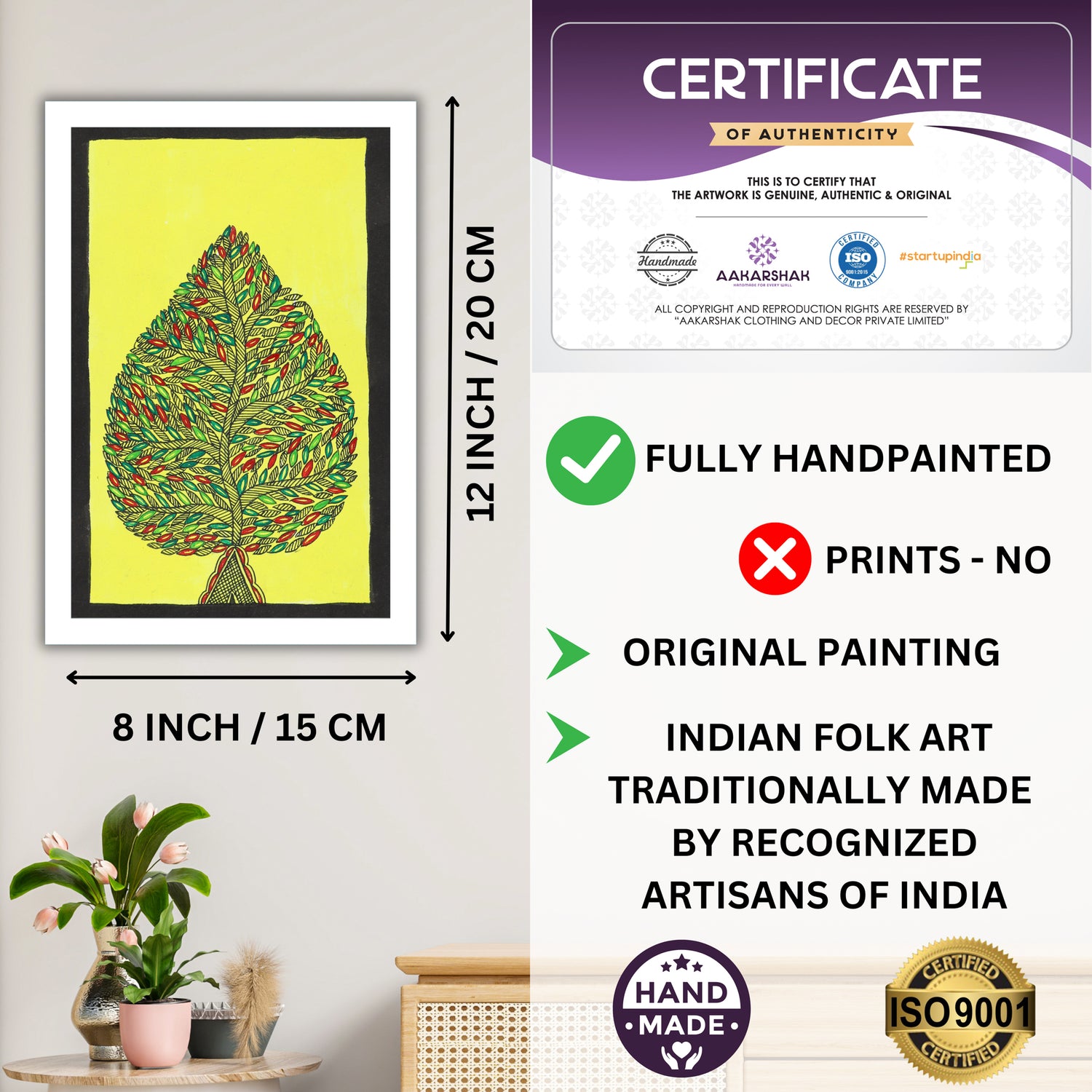 handmade iso certified-tree of life madhubani painting