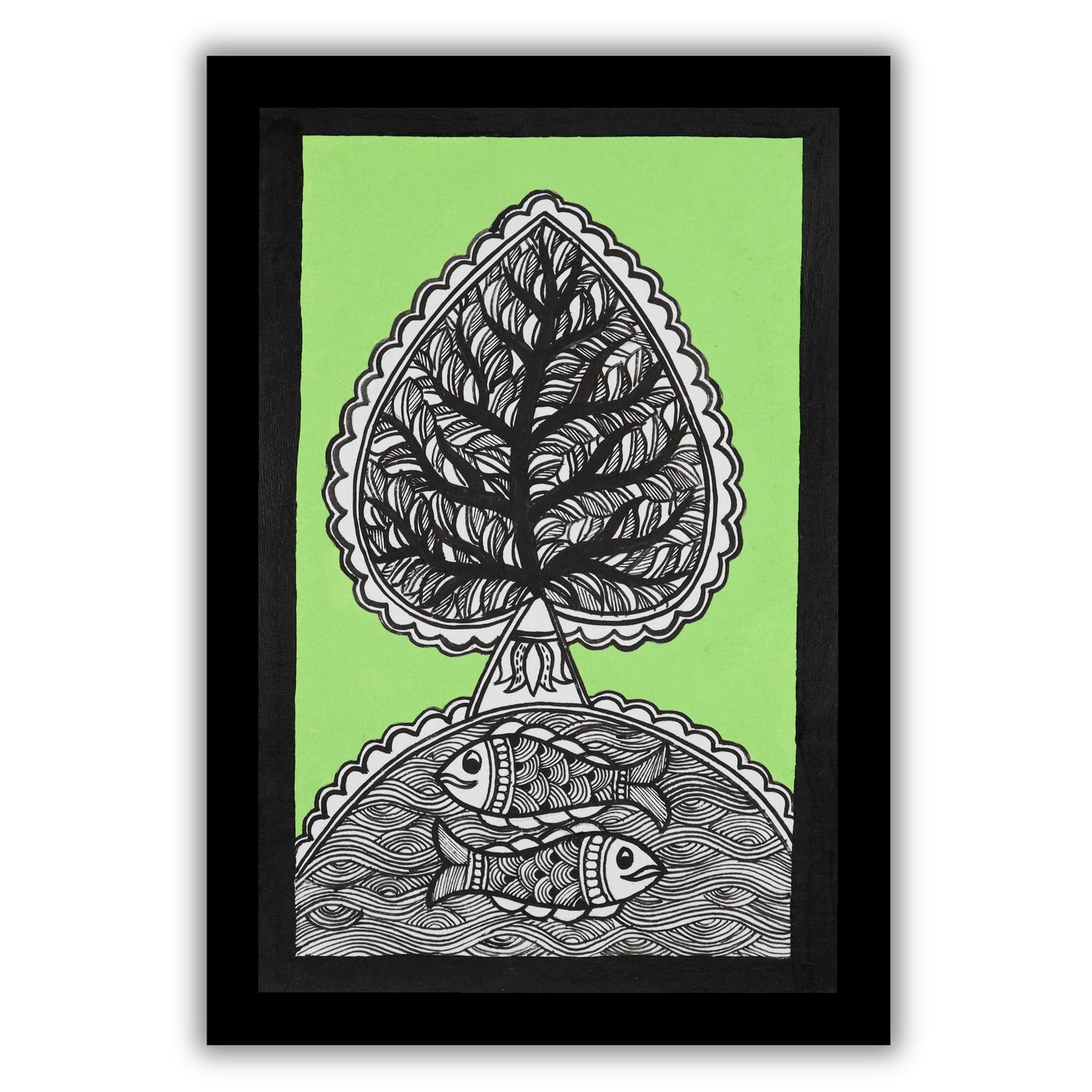 handmade madhubani painting painting tree of life-in vibrant traditional folk art style