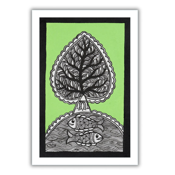 handmade madhubani painting painting tree of life-in vibrant traditional folk art style