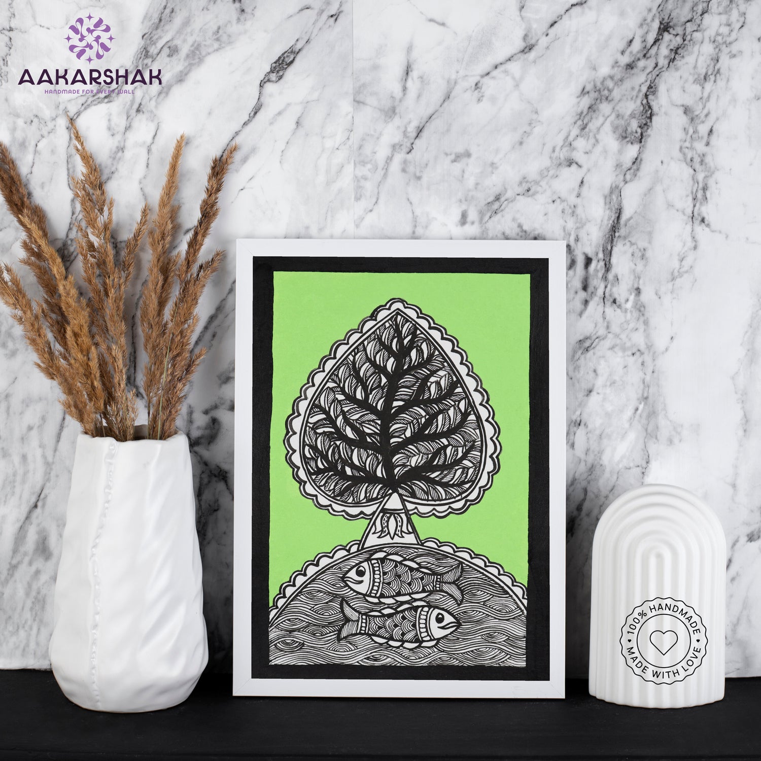 handmade madhubani painting bamboo painting-with tabletop stand for home decor
