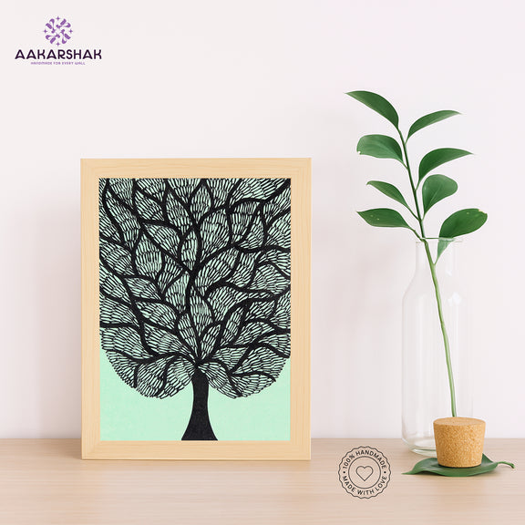 Handmade Madhubani tree of life painting-with tabletop stand for home decor
