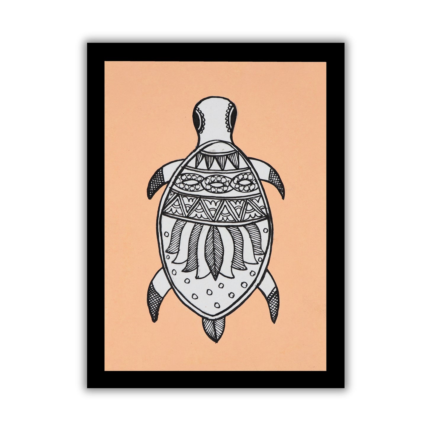 handmade madhubani painting turtle-in vibrant traditional folk art style
