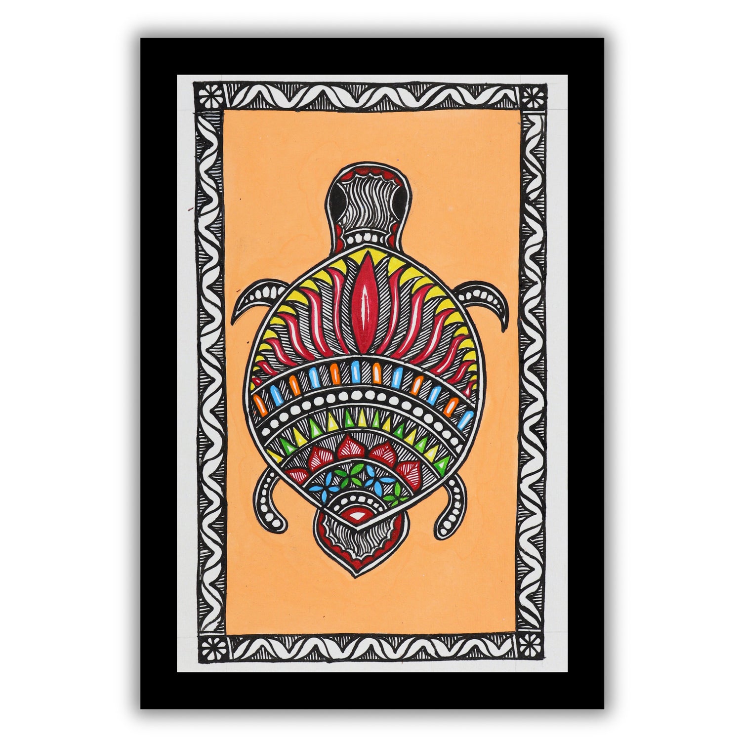 handmade madhubani painting painting turtle-in vibrant traditional folk art style