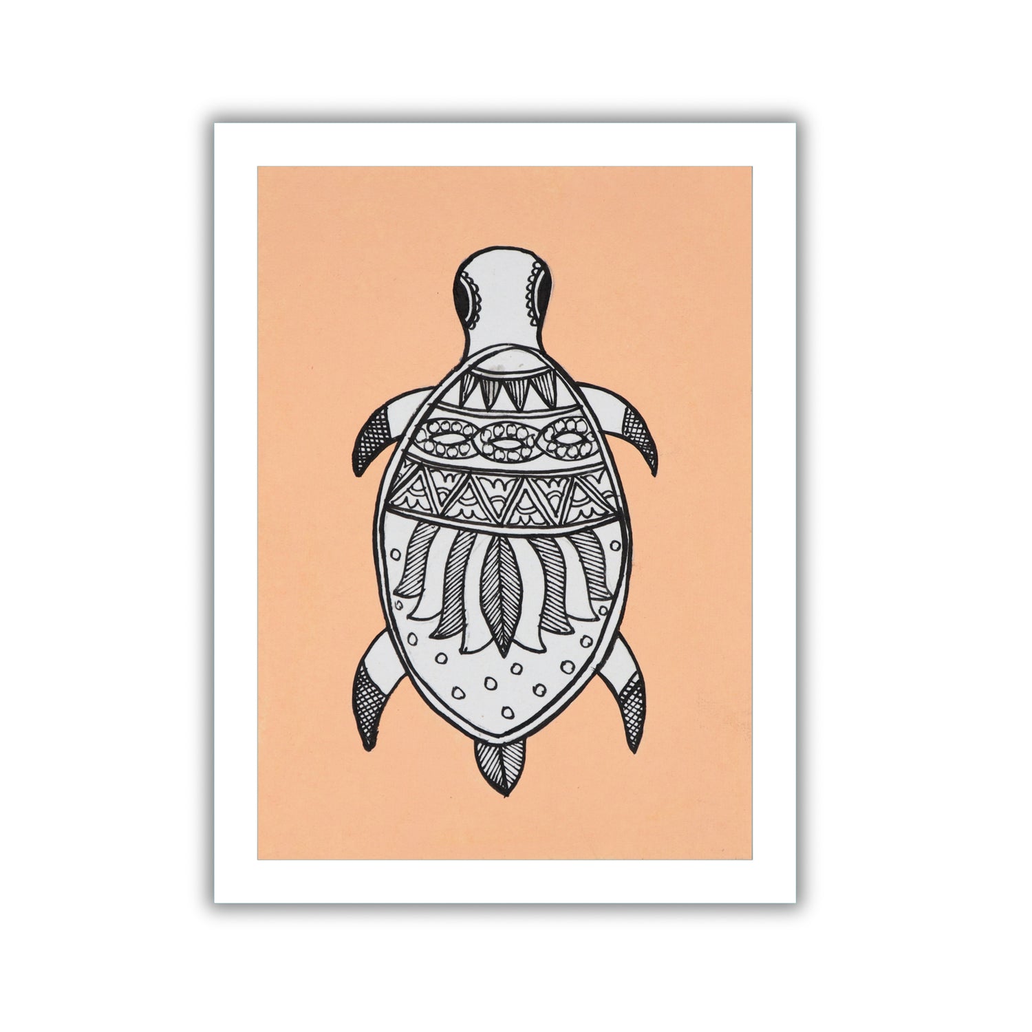 handmade madhubani painting turtle-in vibrant traditional folk art style

