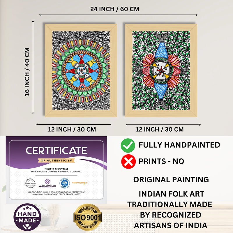 Handmade Madhubani Painting Set of 2 – Fish 12x16