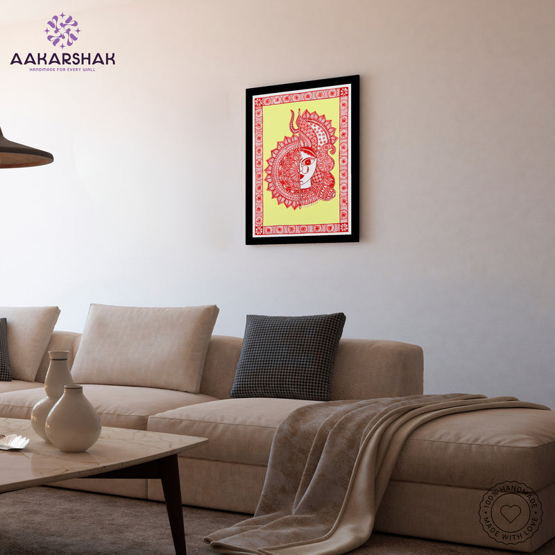 Handmade Madhubani Painting of Maa Durga 12x16 Inch Wall Decor