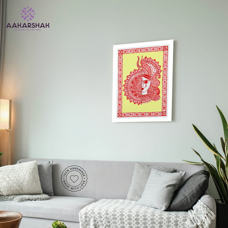 Handmade Madhubani Painting of Maa Durga 12x16 Inch Wall Decor