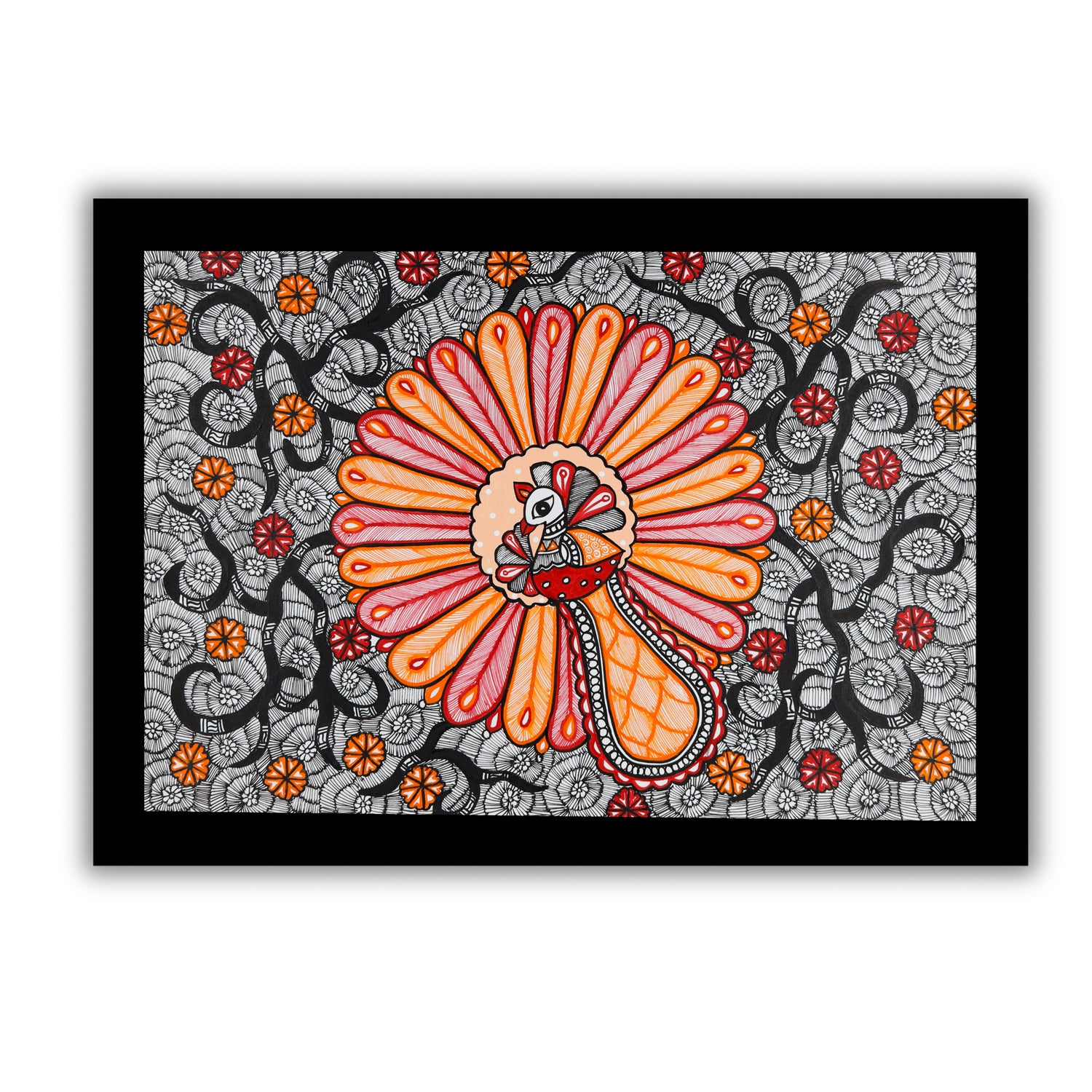 Handmade Dancing Peacock Madhubani Painting Wall Decor 17x24