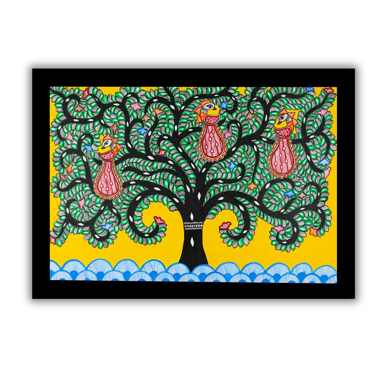 Handmade Tree of life Madhubani Painting  Wall Decor 17x24