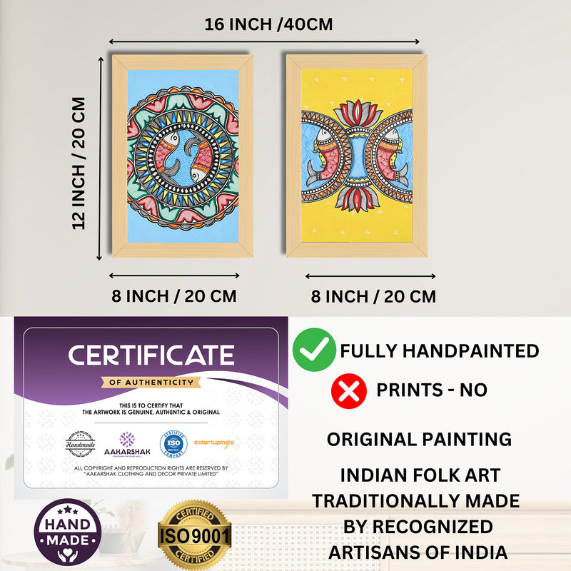 Handmade Fish Madhubani Painting 8x12 Set of 2