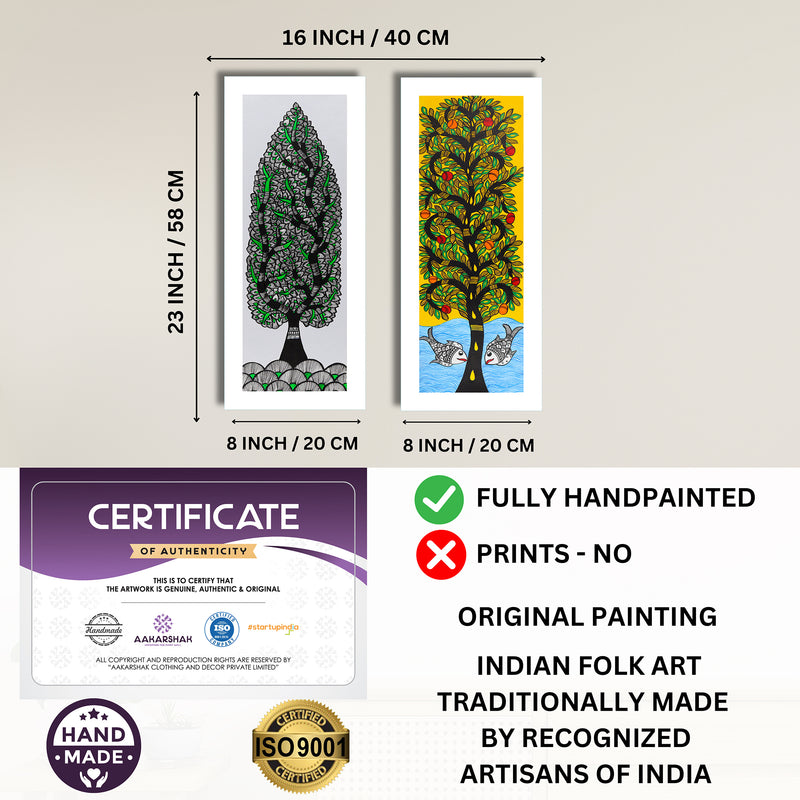 Handmade Madhubani Painting Set of 2 – Tree of life 8x23