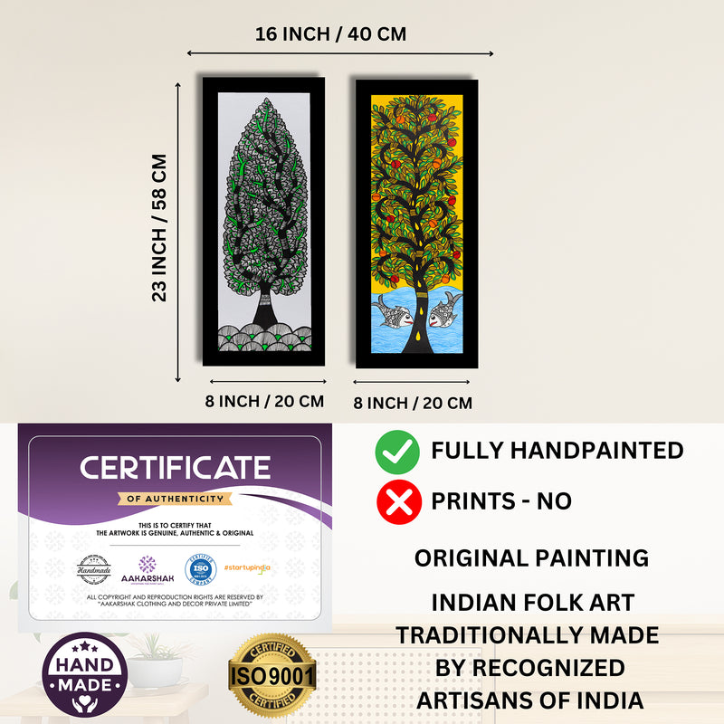 Handmade Madhubani Painting Set of 2 – Tree of life 8x23