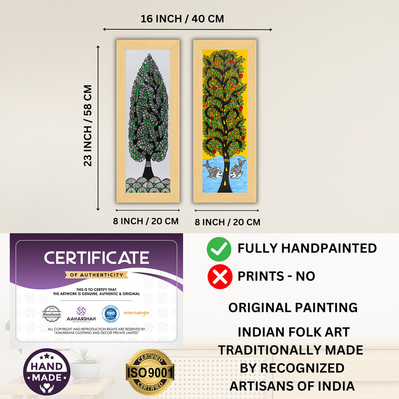 Handmade Madhubani Painting Set of 2 – Tree of life 8x23