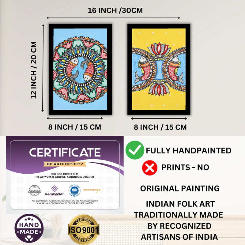 Handmade Fish Madhubani Painting 8x12 Set of 2