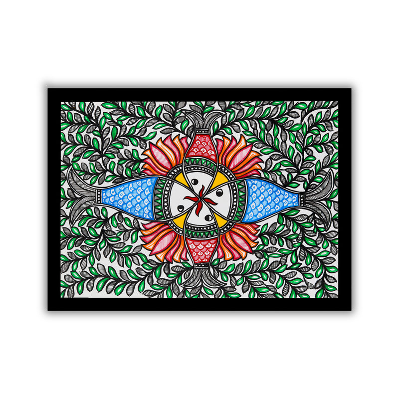 Handmade Madhubani Fish Painting 12x16 Inch  Wall Decor