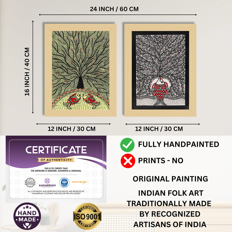 Handmade Madhubani Painting Set of 2 – Tree of life 12x16