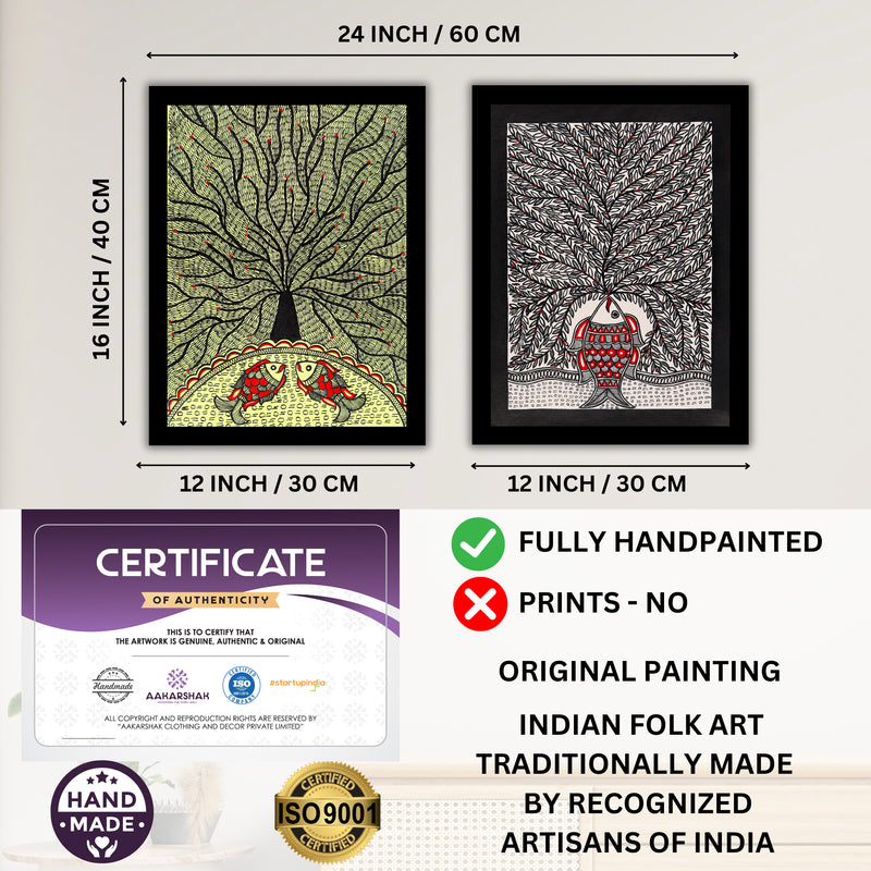 Handmade Madhubani Painting Set of 2 – Tree of life 12x16