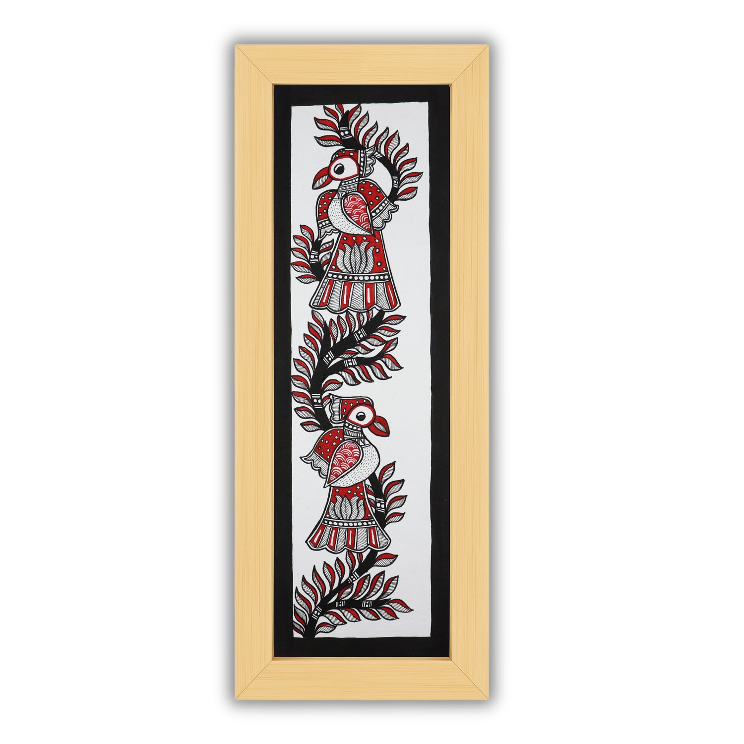 Framed artwork of a colorful peacock-with handmade madhubani painting 