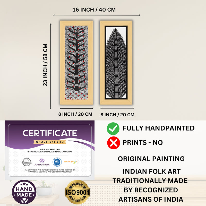 Handmade Madhubani Painting Set of 2 – Tree of life 8x23