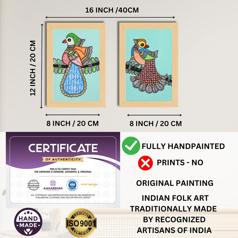 Handmade Peacock Madhubani Painting 8x12 Set of 2