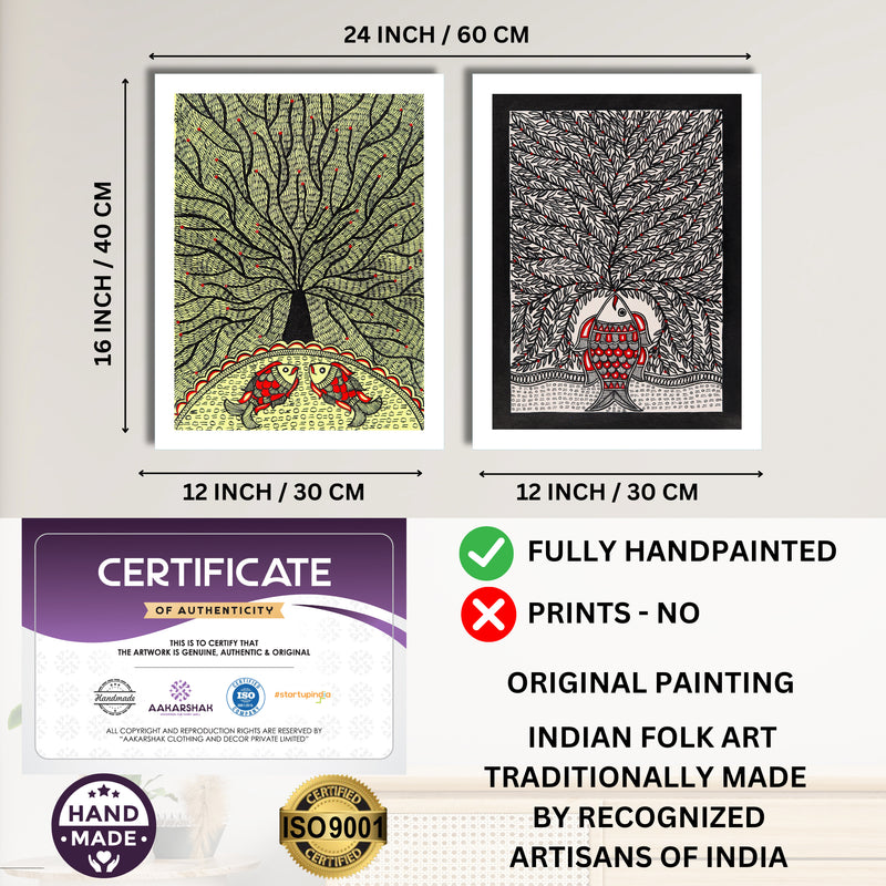 Handmade Madhubani Painting Set of 2 – Tree of life 12x16