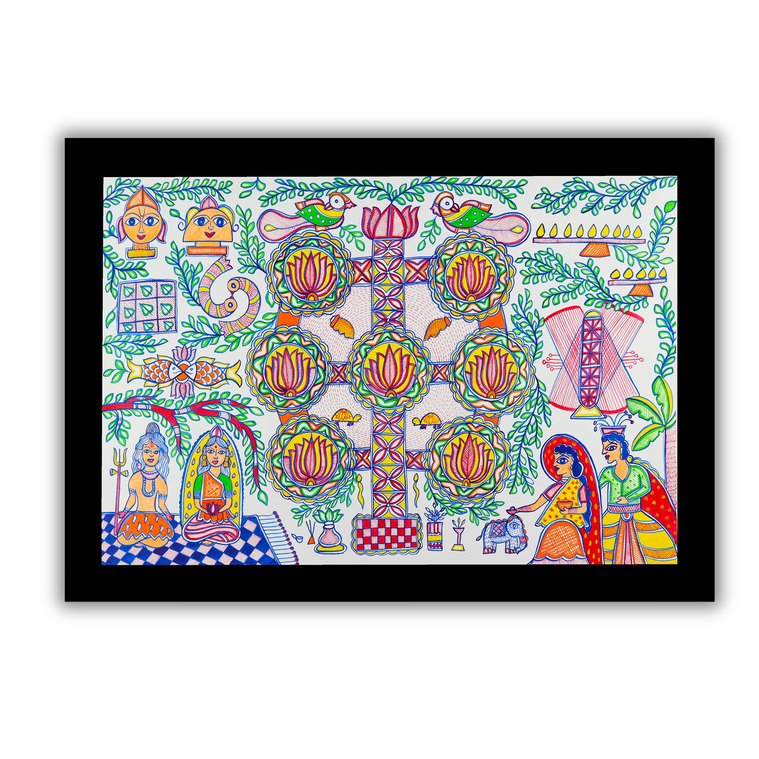 Handmade Kobhar Madhubani Painting Wall Decor 17x24