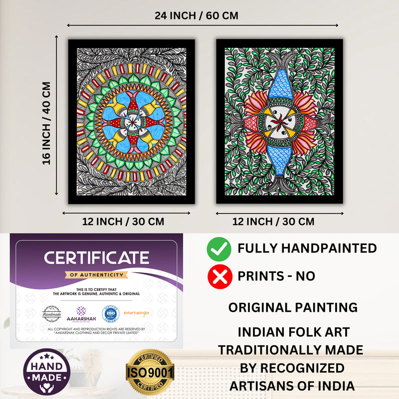 Handmade Madhubani Painting Set of 2 – Fish 12x16