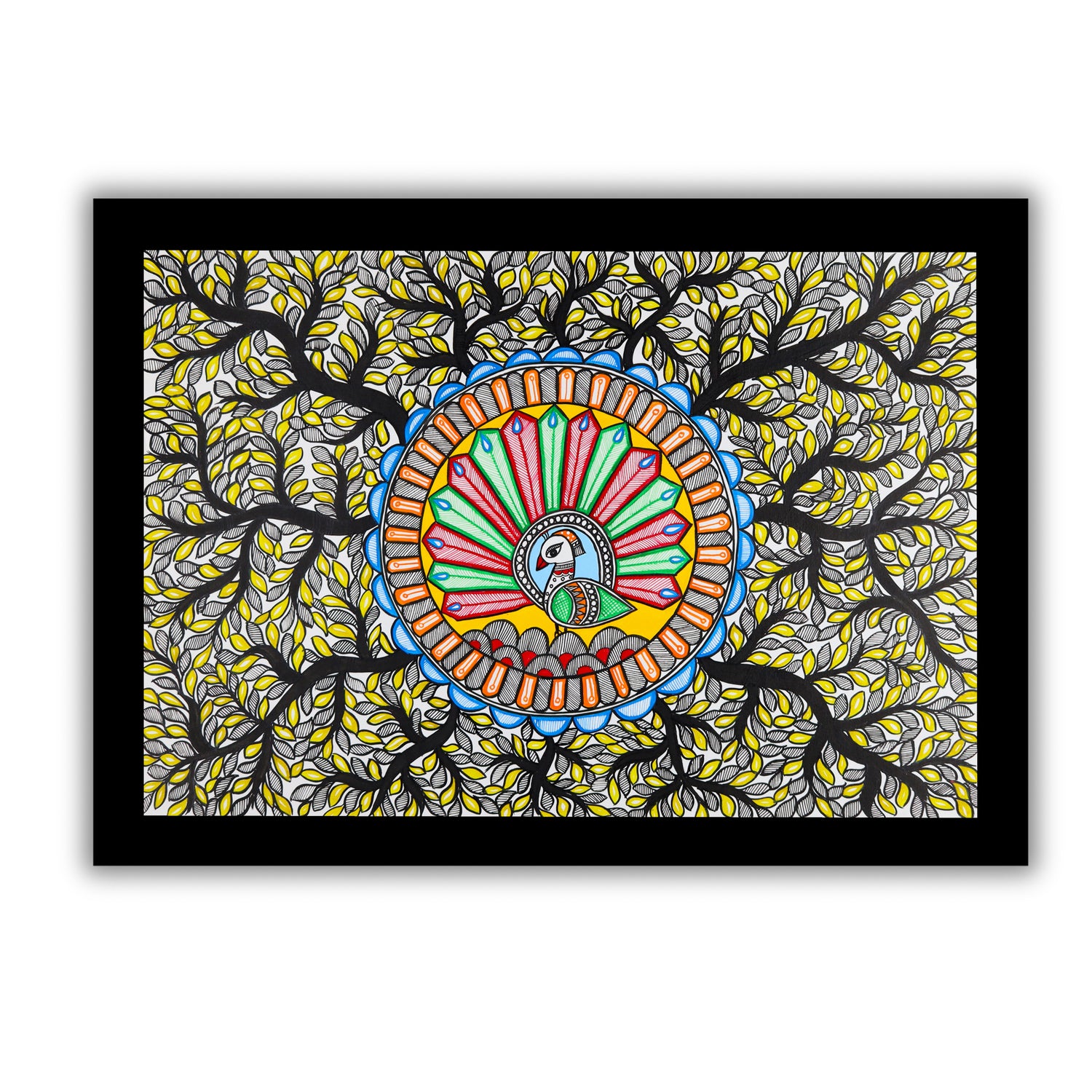 Handmade Dancing Peacock Madhubani Painting  Wall Decor 17x24