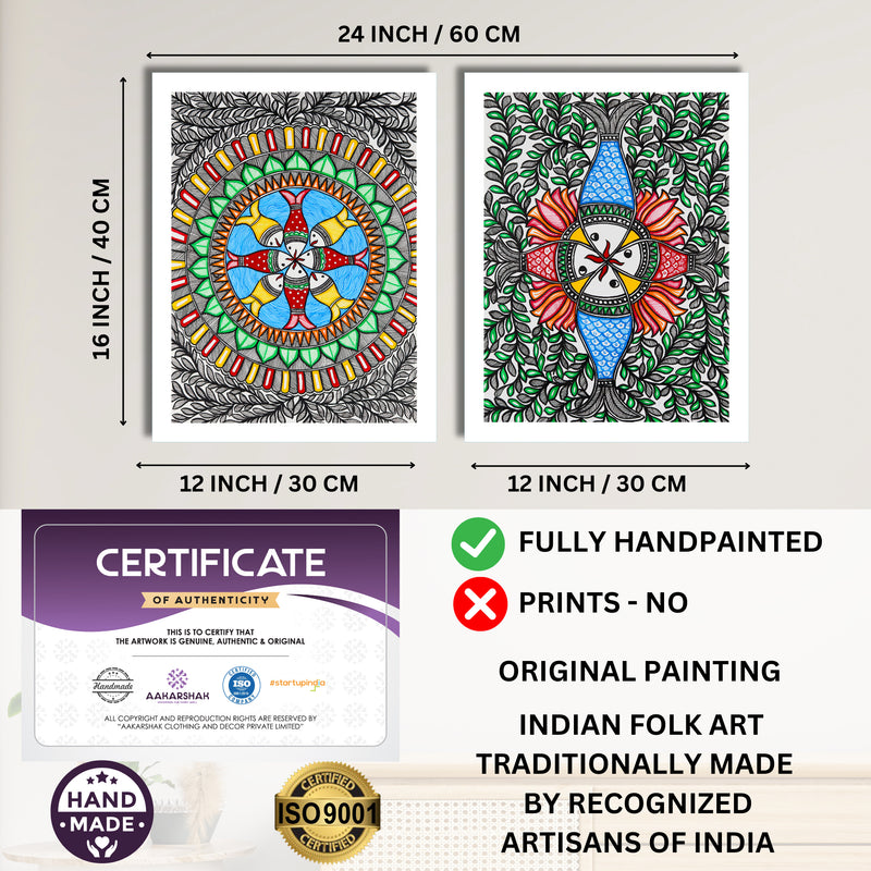 Handmade Madhubani Painting Set of 2 – Fish 12x16