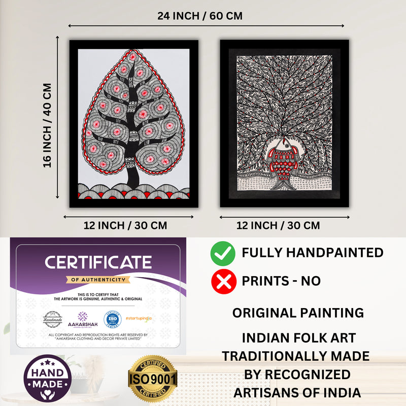 Handmade Madhubani Painting Set of 2 – Tree of life 12x16