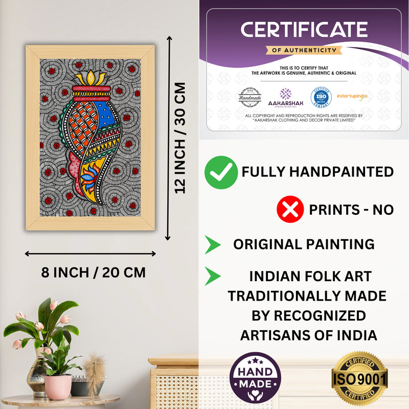 Handmade Madhubani Shankh Painting 8x12 Inch Framed Indian Wall Decor