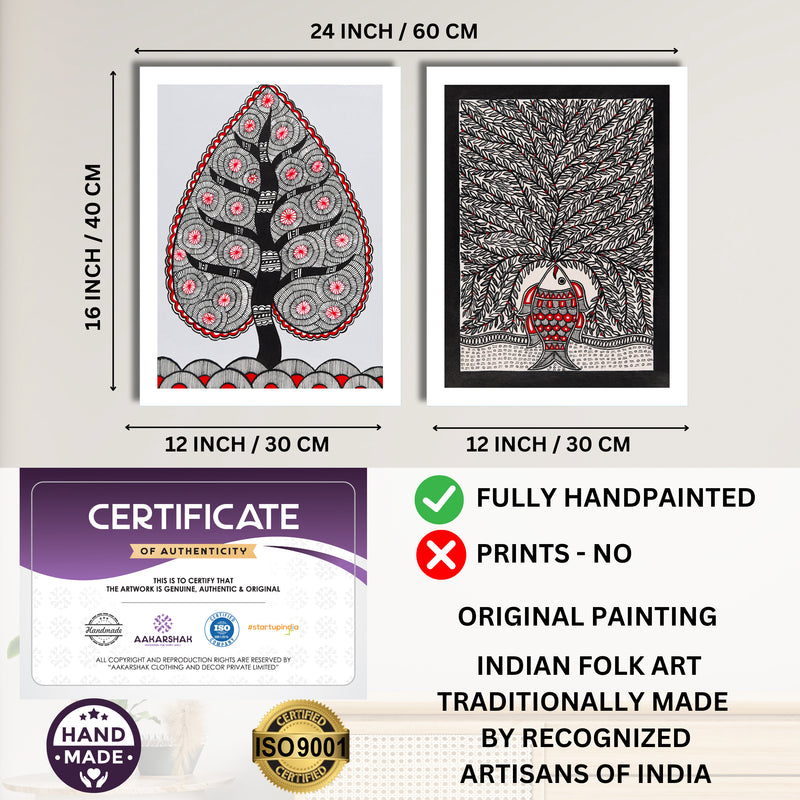 Handmade Madhubani Painting Set of 2 – Tree of life 12x16