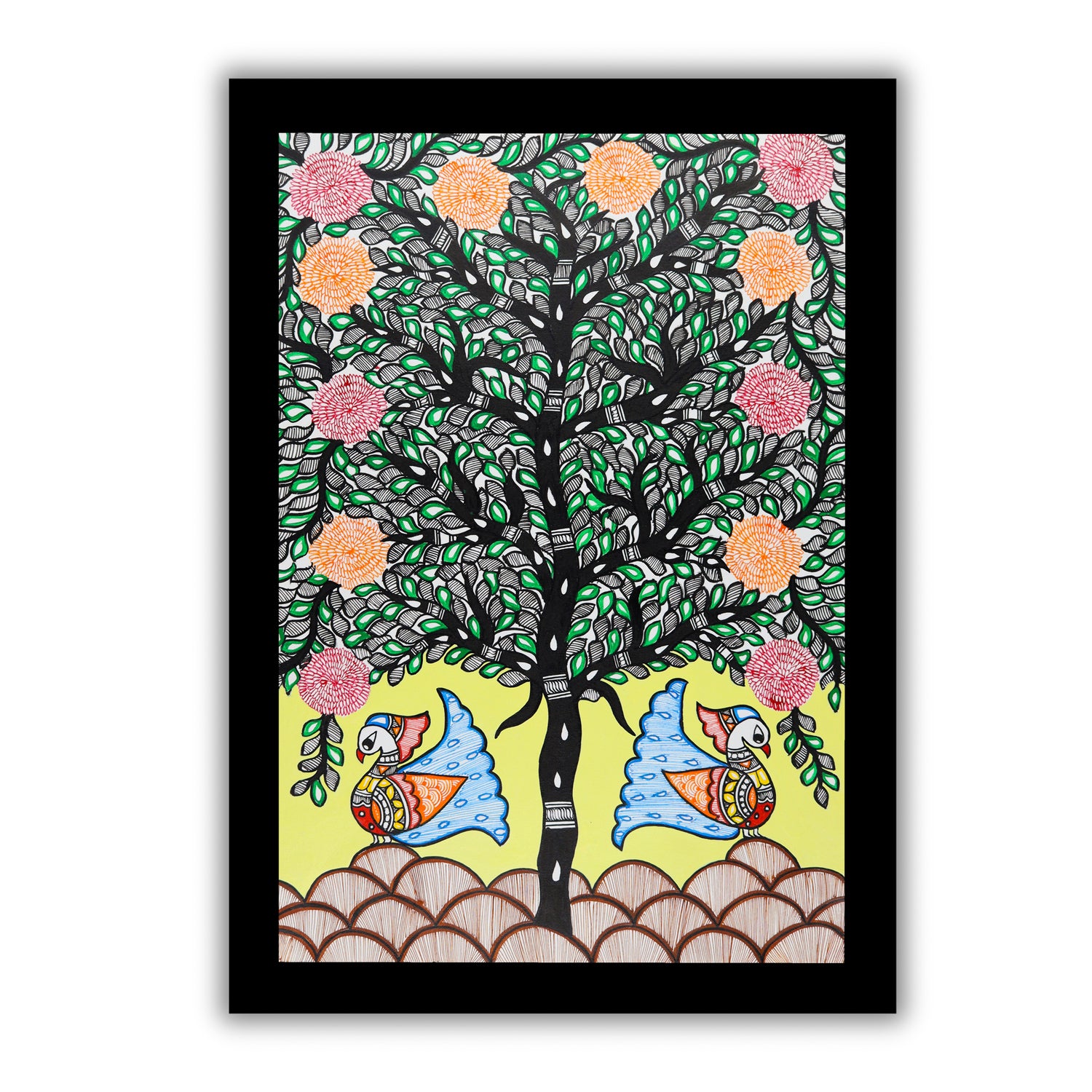 Handmade Peacock Tree of life Madhubani Painting Wall Decor 17x24