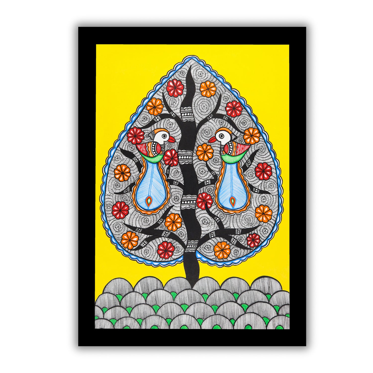 Handmade Dancing Peacock Madhubani Painting  Wall Decor 17x24