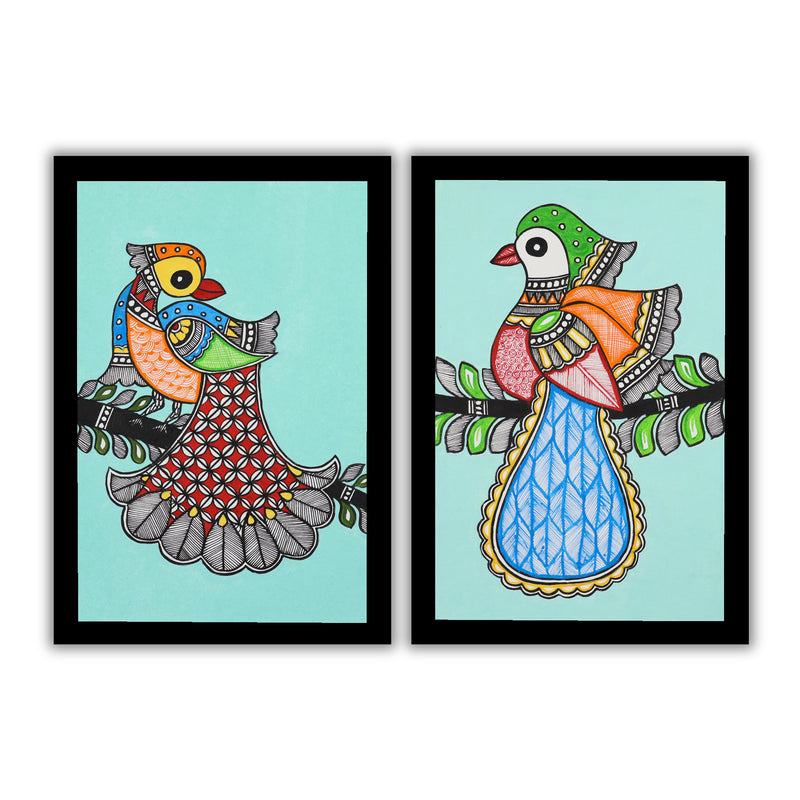 Handmade Peacock Madhubani Painting 8x12 Set of 2
