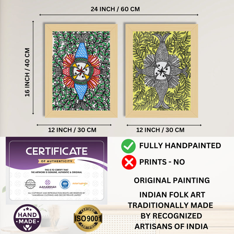 Handmade Madhubani Painting Set of 2 – Fish 12x16