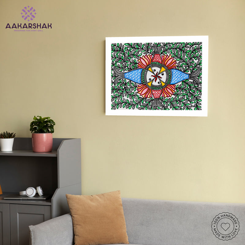 Handmade Madhubani Fish Painting 12x16 Inch  Wall Decor