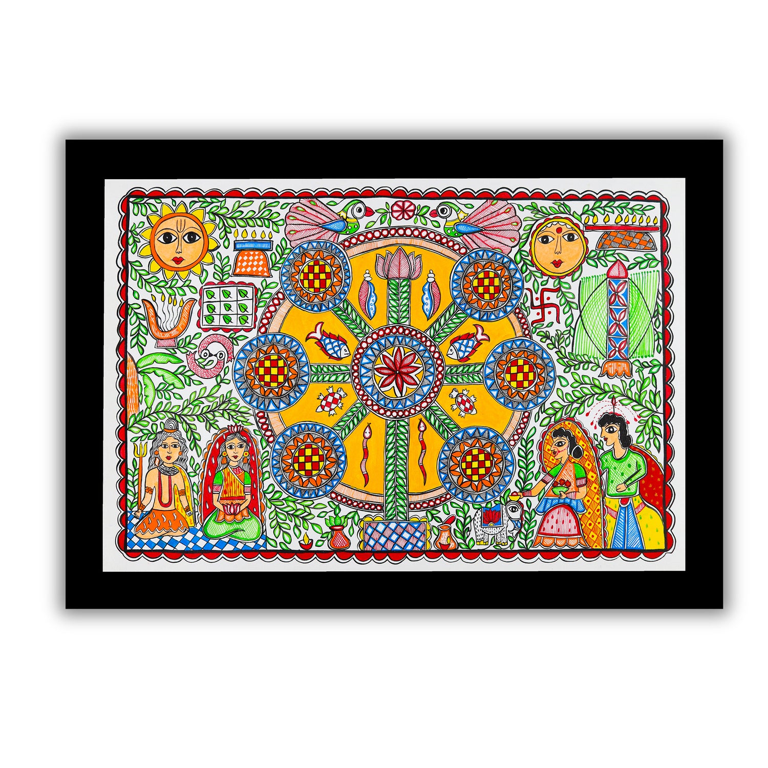 Handmade Kobhar Madhubani Painting Wall Decor 17x24