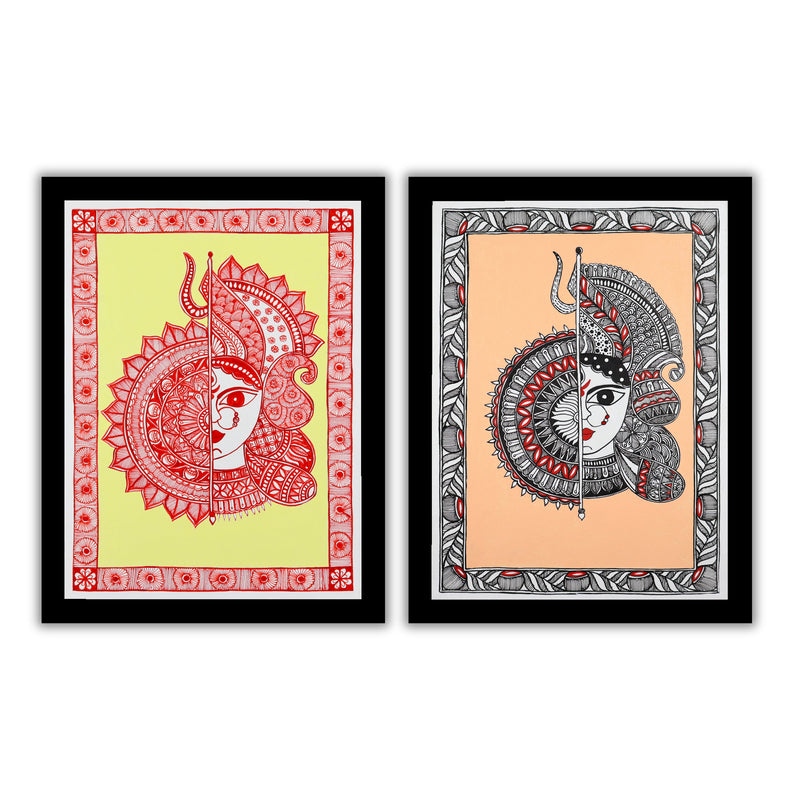 Handmade Madhubani Painting Set of 2 – Durga 12x16
