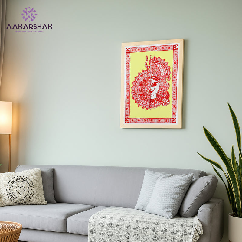 Handmade Madhubani Painting of Maa Durga 12x16 Inch Wall Decor