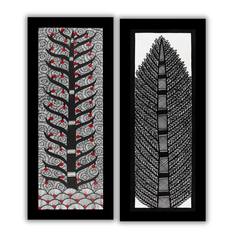 Handmade Madhubani Painting Set of 2 – Tree of life 8x23