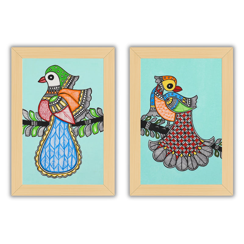 Handmade Peacock Madhubani Painting 8x12 Set of 2