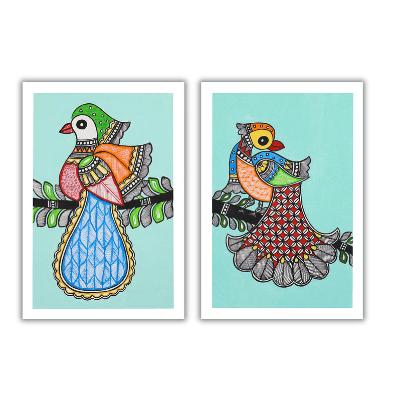 Handmade Peacock Madhubani Painting 8x12 Set of 2
